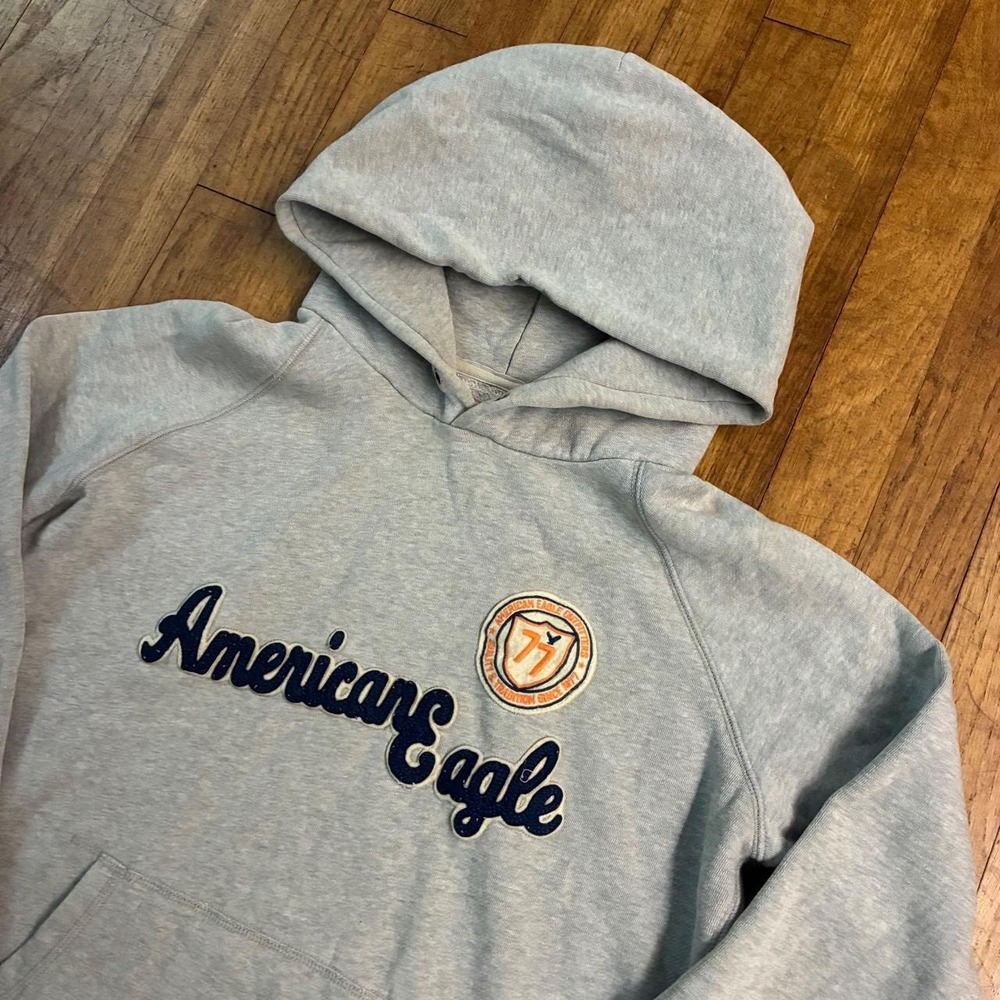 Vintage American Eagle Athletic Sportswear Pullover Hoodie Grey Y2K 2000s Small - Picture 2 of 7